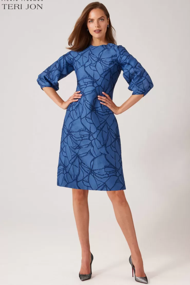 Teri Jon Balloon Sleeve Jacquard A-Line Dress