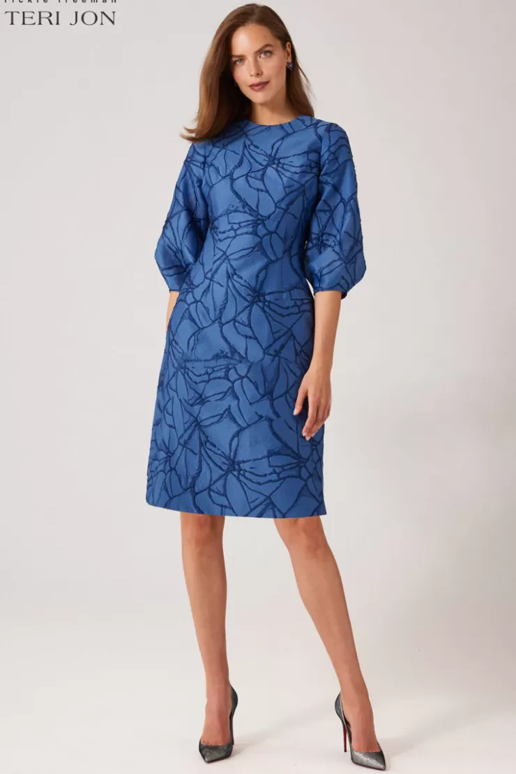 Teri Jon Balloon Sleeve Jacquard A-Line Dress