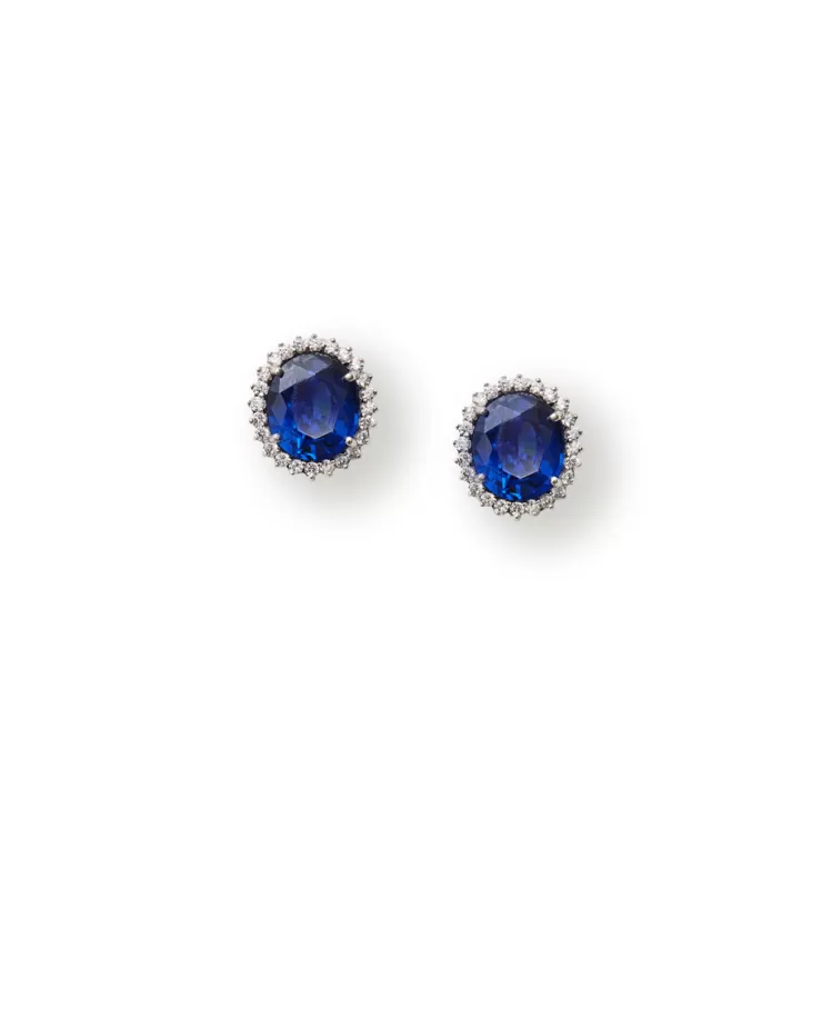 Teri Jon Blue Oval and Crystal Halo Earrings