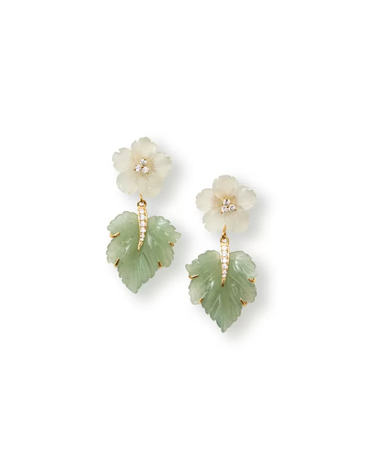 Teri Jon Carved Flower and Aventurine Leaf Drop Earrings