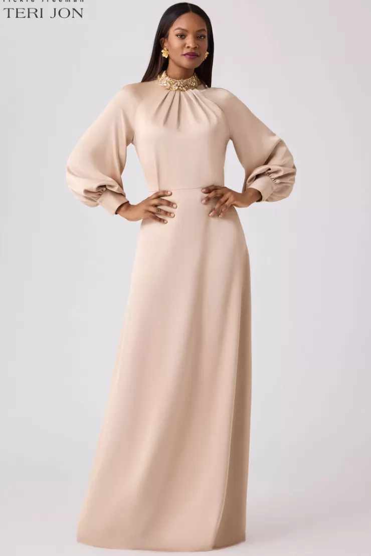 Teri Jon Crepe Back Satin A-line Evening Gown