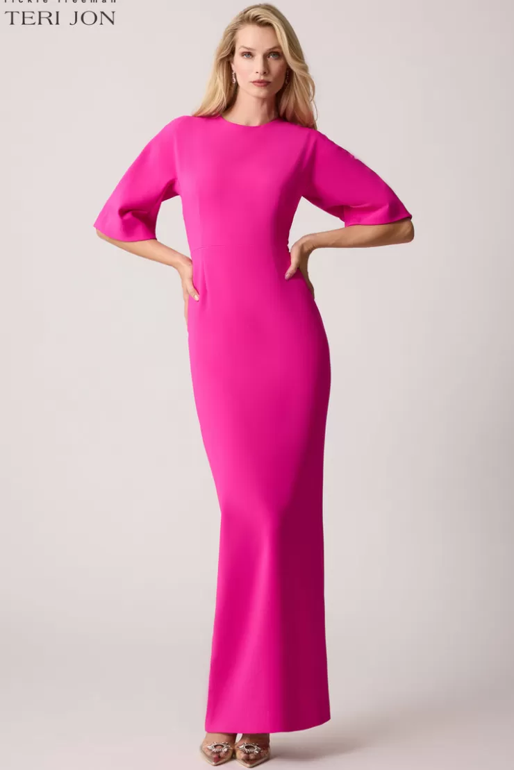 Teri Jon Crepe Fitted Sleeve Gown