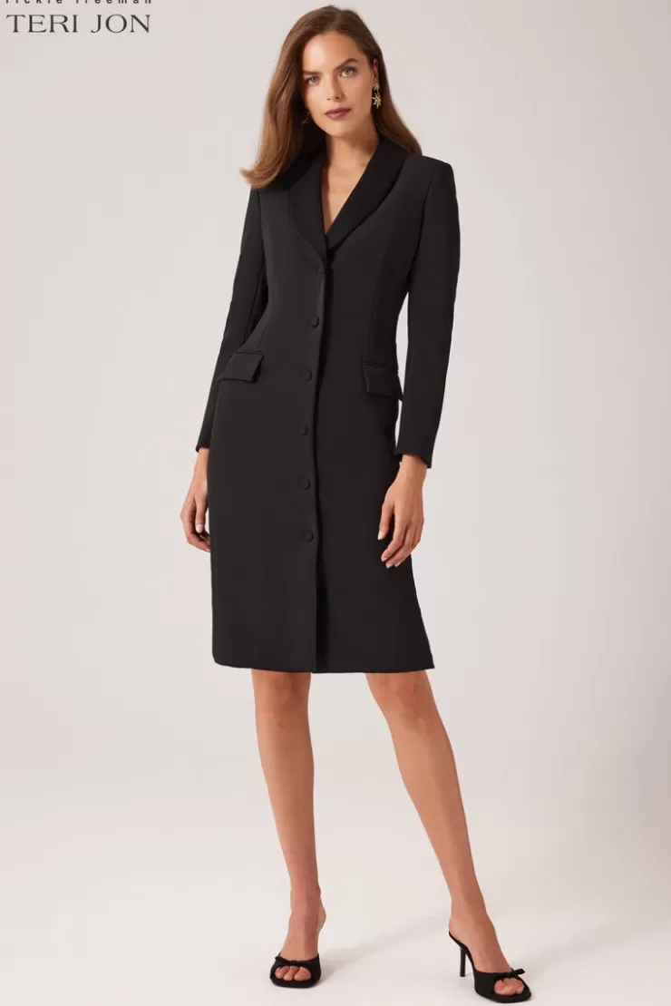 Teri Jon Crepe Tuxedo Dress With Satin Collar