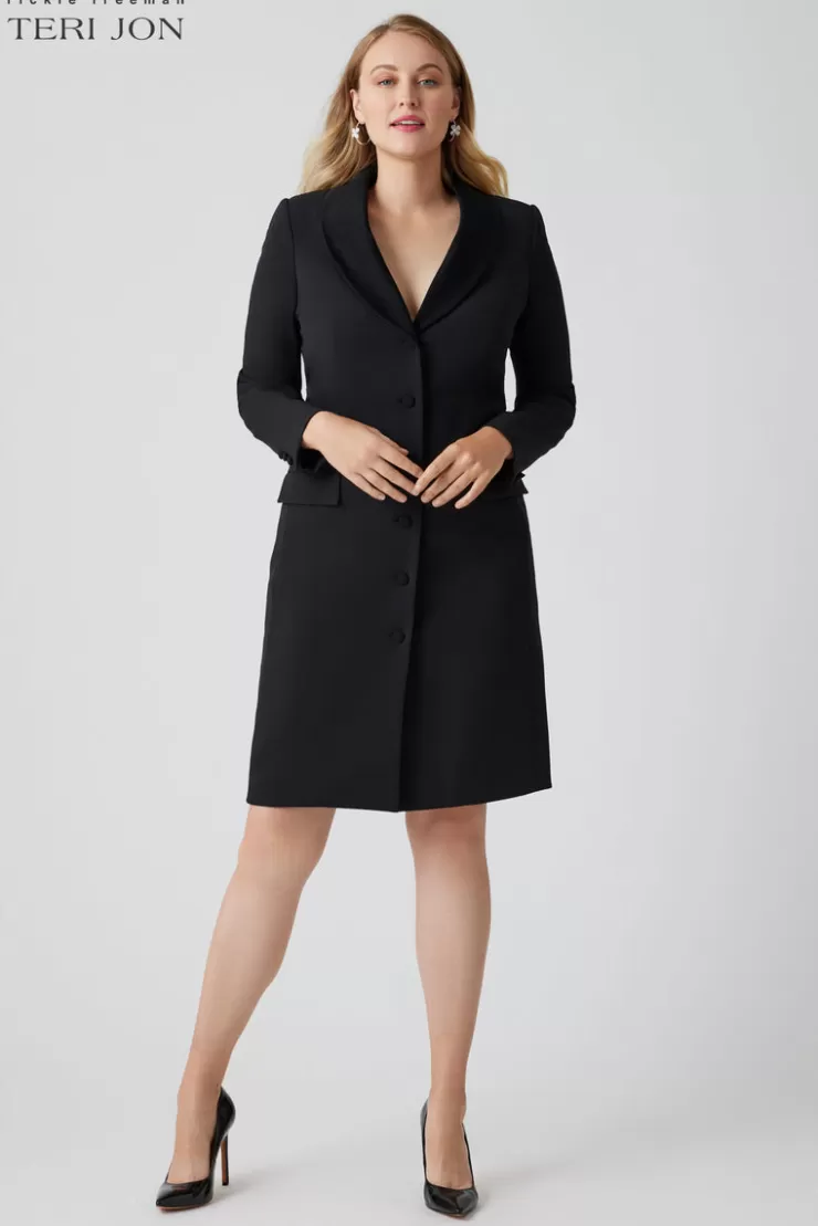 Teri Jon Crepe Tuxedo Dress With Satin Collar