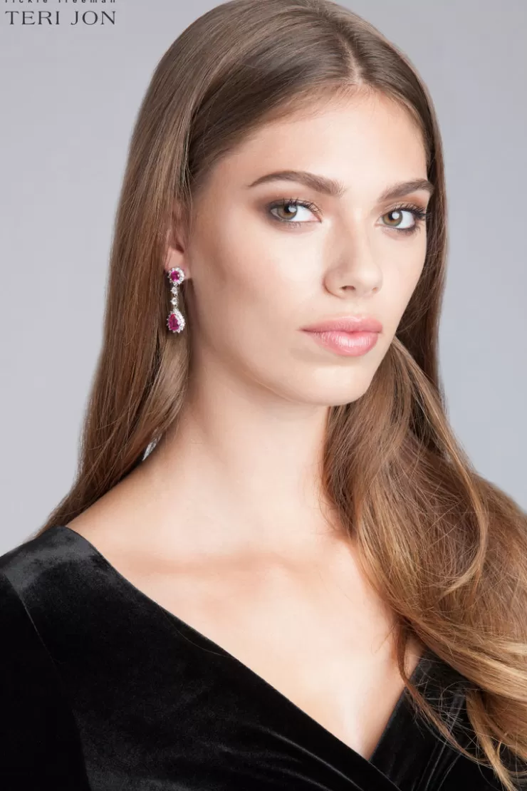 Teri Jon Crystal and Stone Drop Earrings