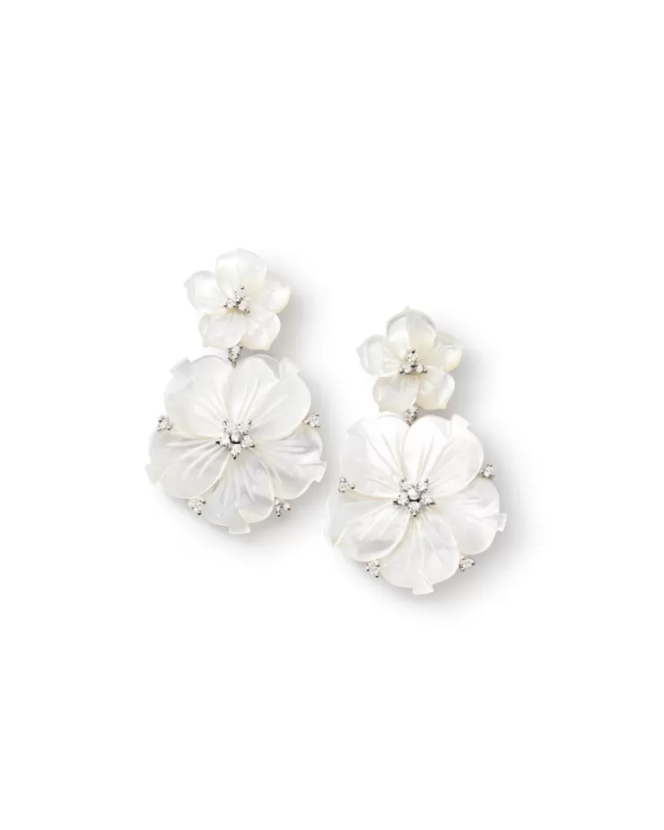 Teri Jon Double Carved Mother of Pearl Flower Drop Earrings