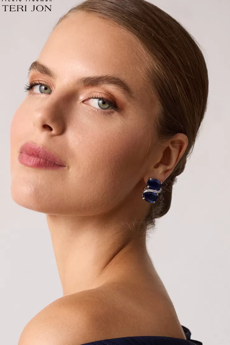 Teri Jon Double Gemstone Earrings