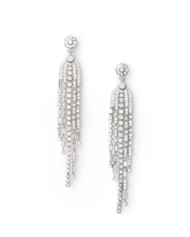 Teri Jon Draped Rhinestone Tassel Earrings