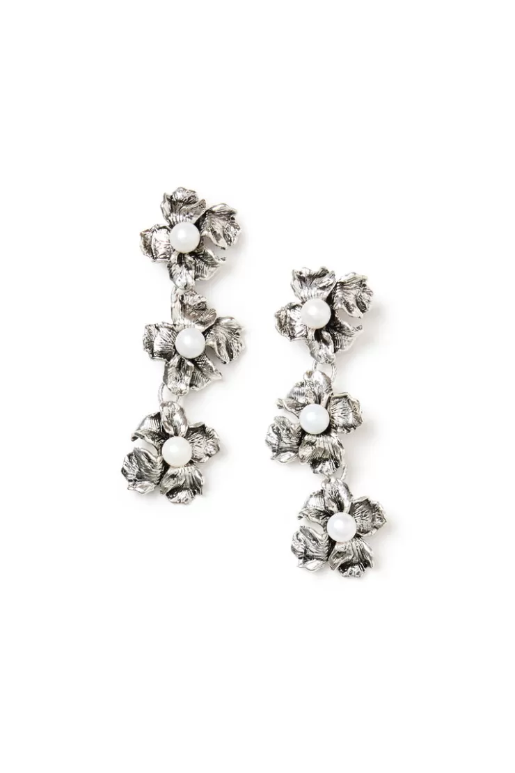 Teri Jon Earrings with Burnished Iris Flowers and Natural Pearls