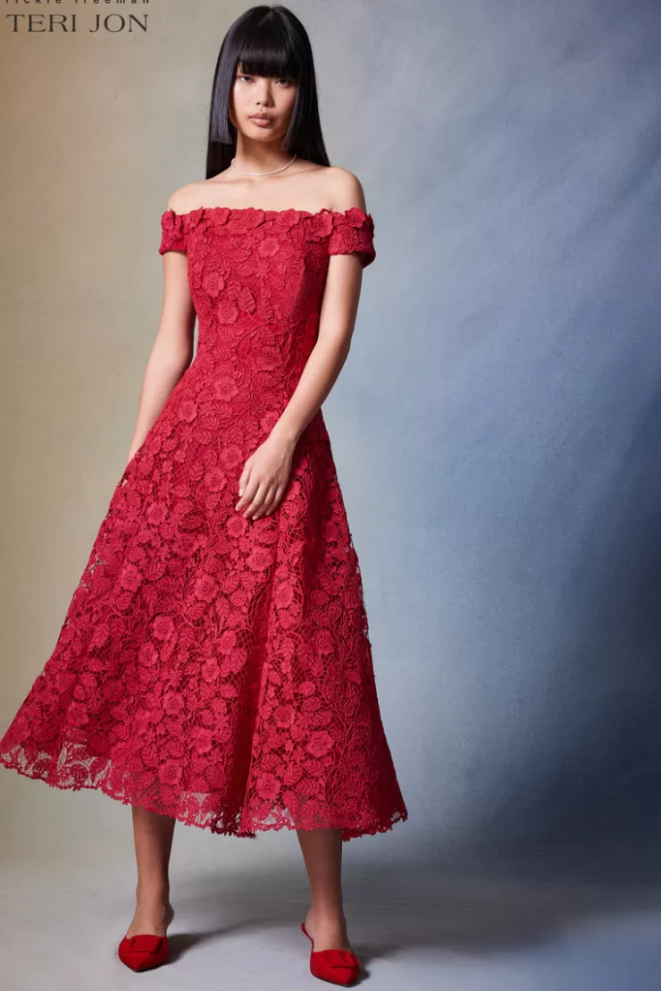 Teri Jon Embroidered Floral Lace Dress