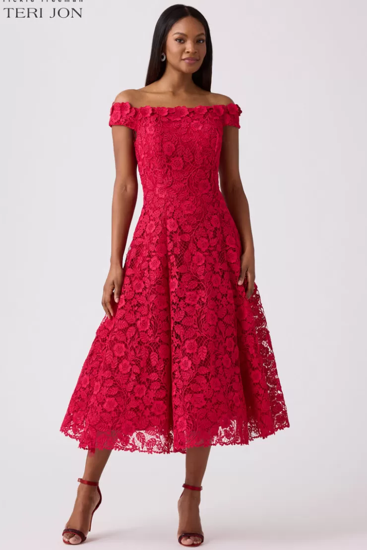 Teri Jon Embroidered Floral Lace Dress