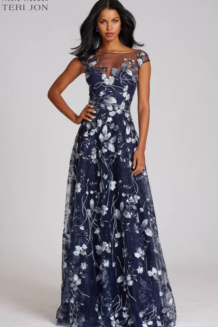 Teri Jon Embroidered Lace Illusion Gown