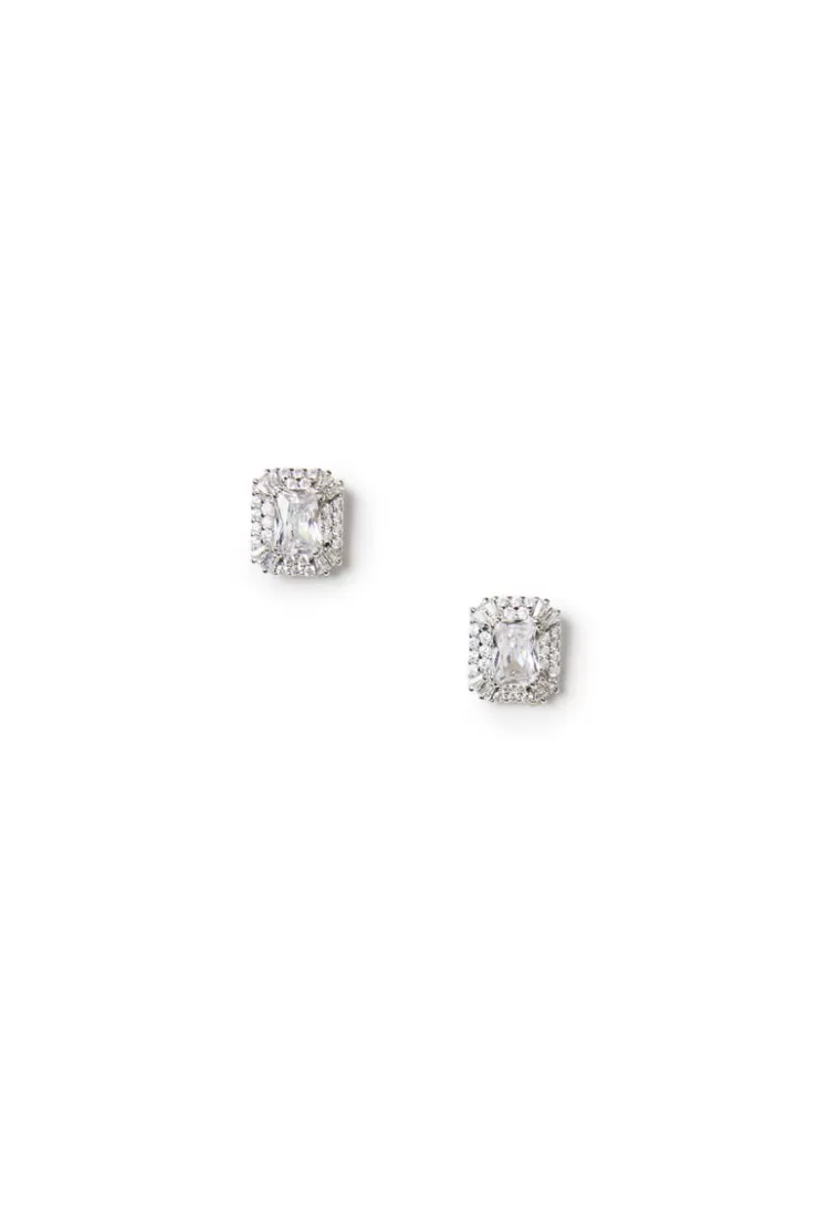 Teri Jon Emerald Cut Crystal Stud Earrings