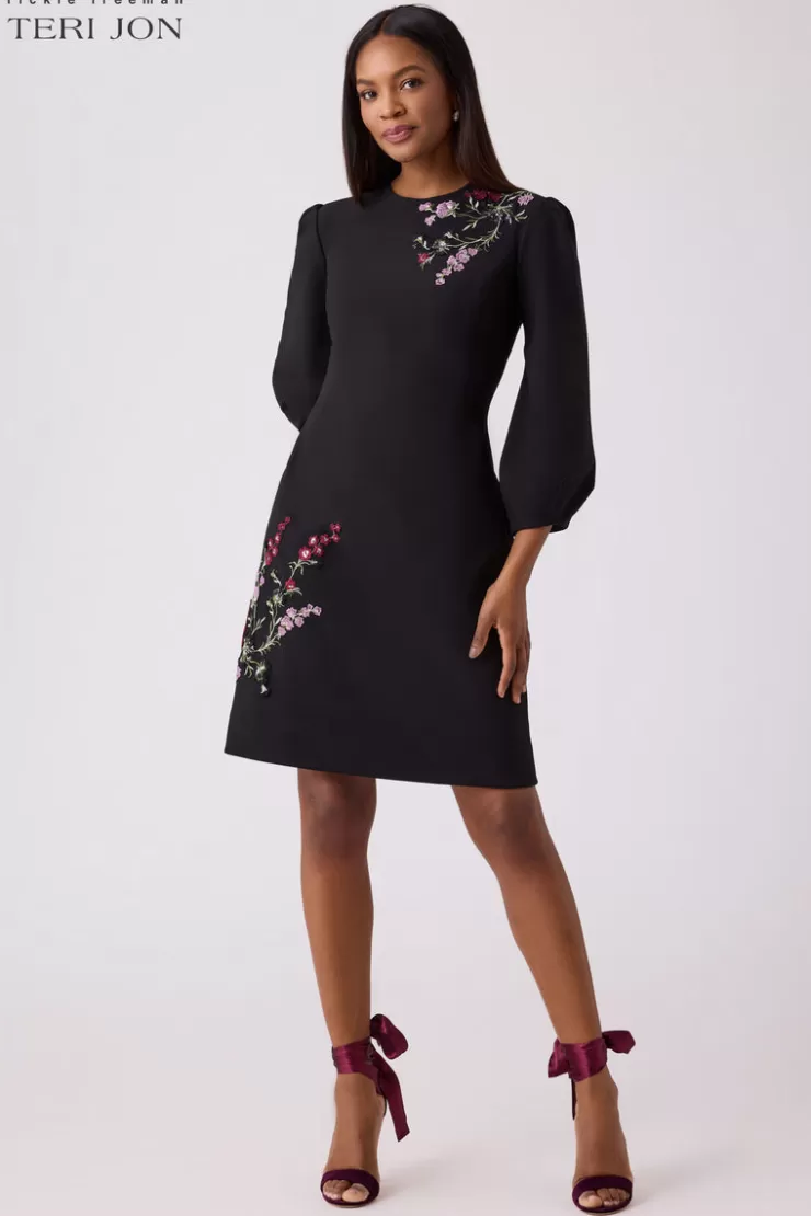 Teri Jon Floral Crepe Applique Dress