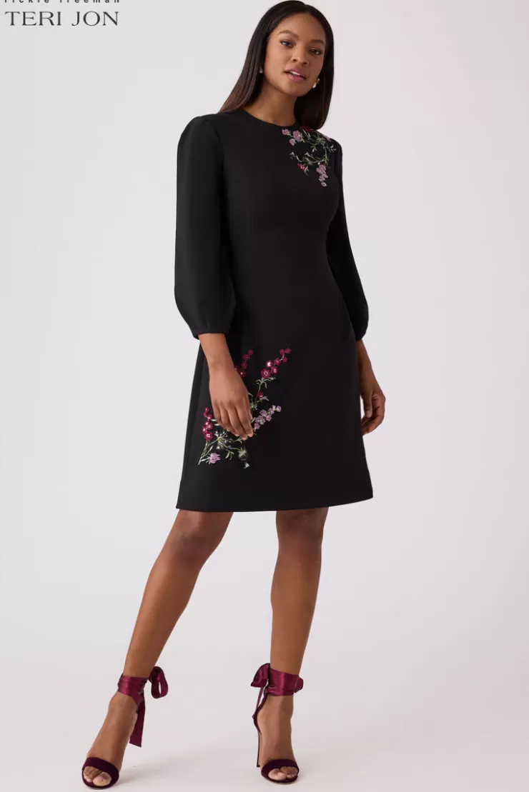 Teri Jon Floral Crepe Applique Dress