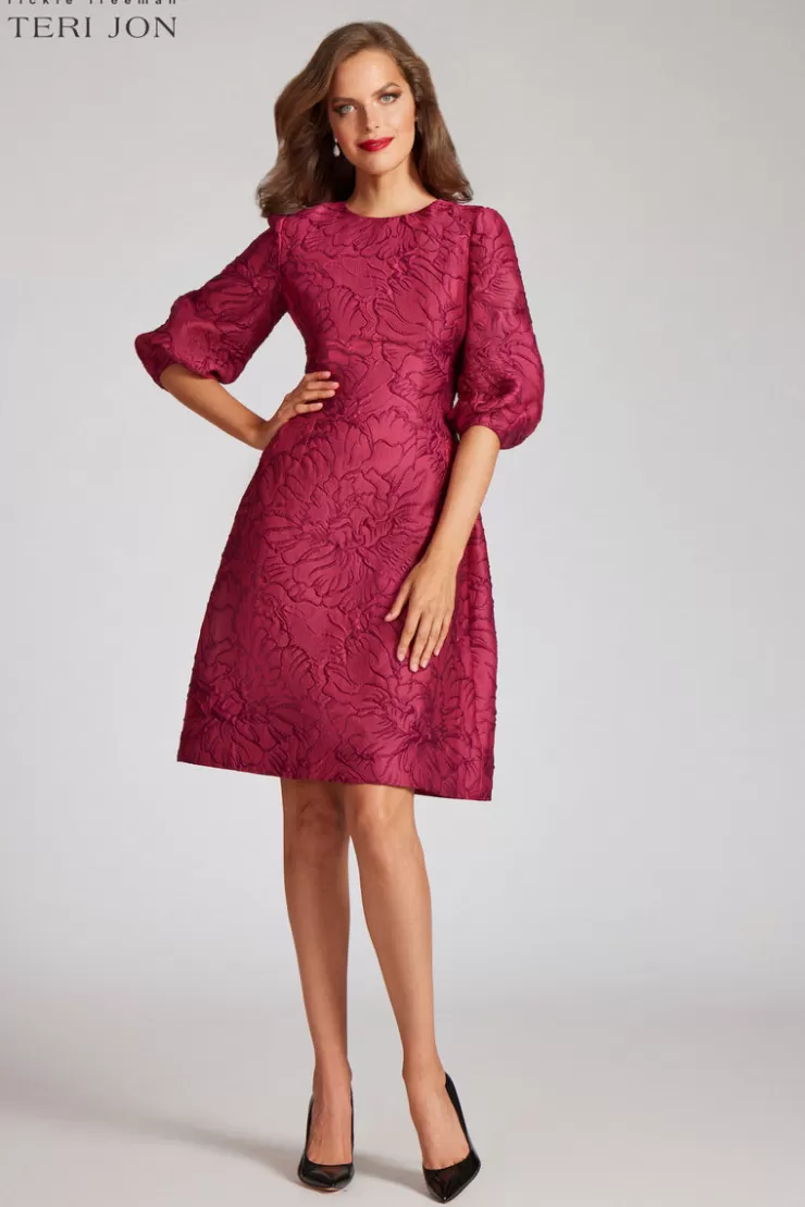 Teri Jon Floral Jacquard Balloon Sleeve Dress