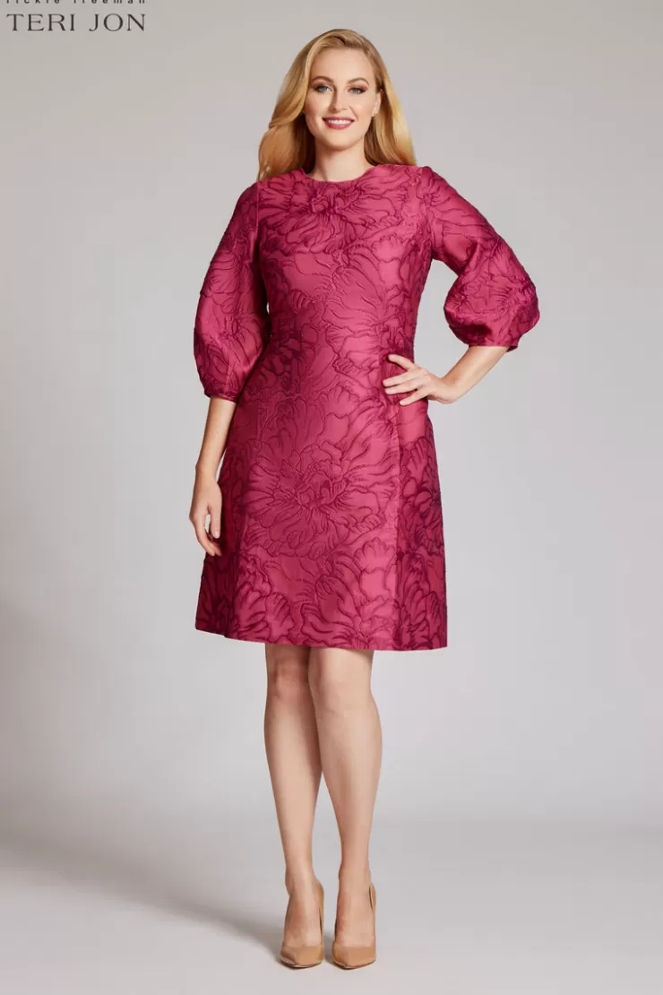 Teri Jon Floral Jacquard Balloon Sleeve Dress