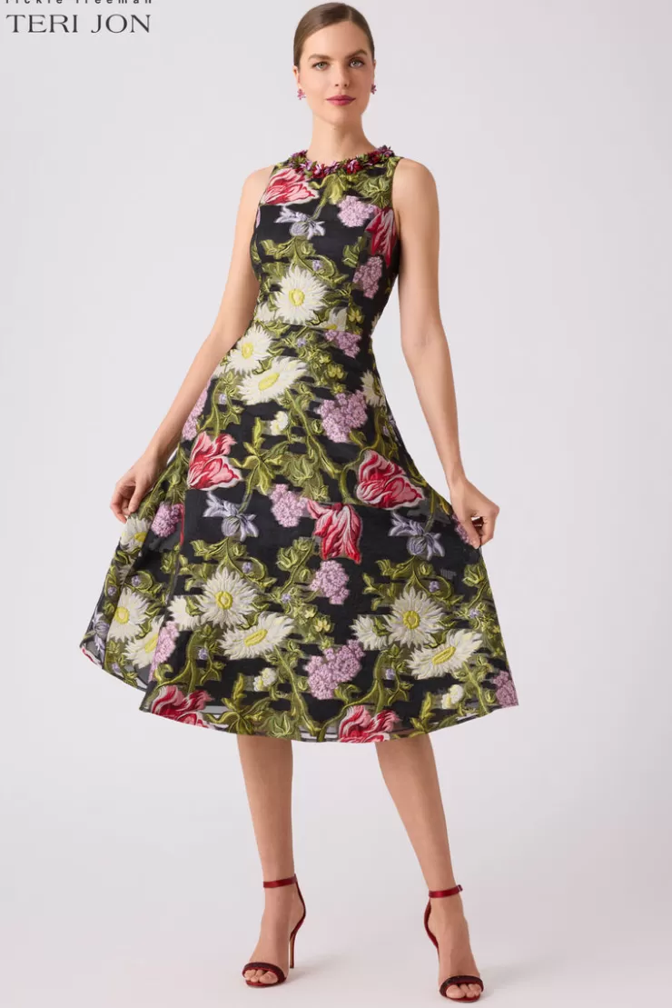 Teri Jon Floral Jacquard Halter Dress