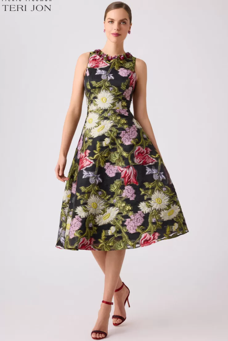 Teri Jon Floral Jacquard Halter Dress