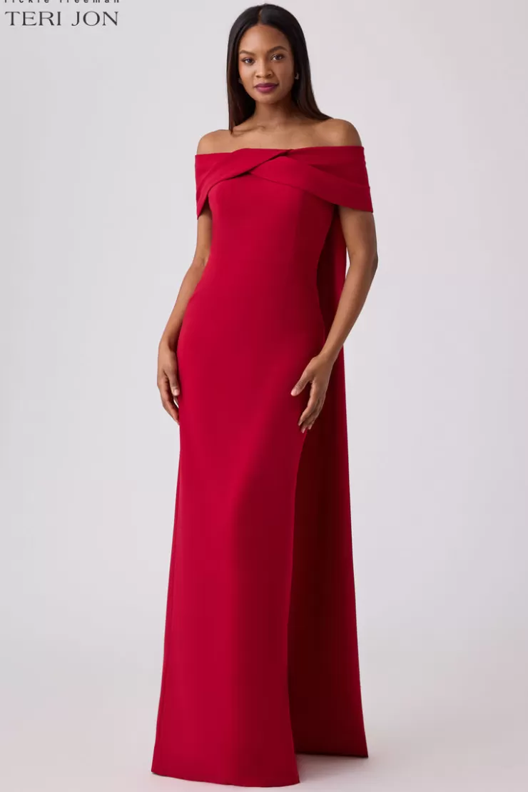 Teri Jon Formal Crepe Train Evening Gown