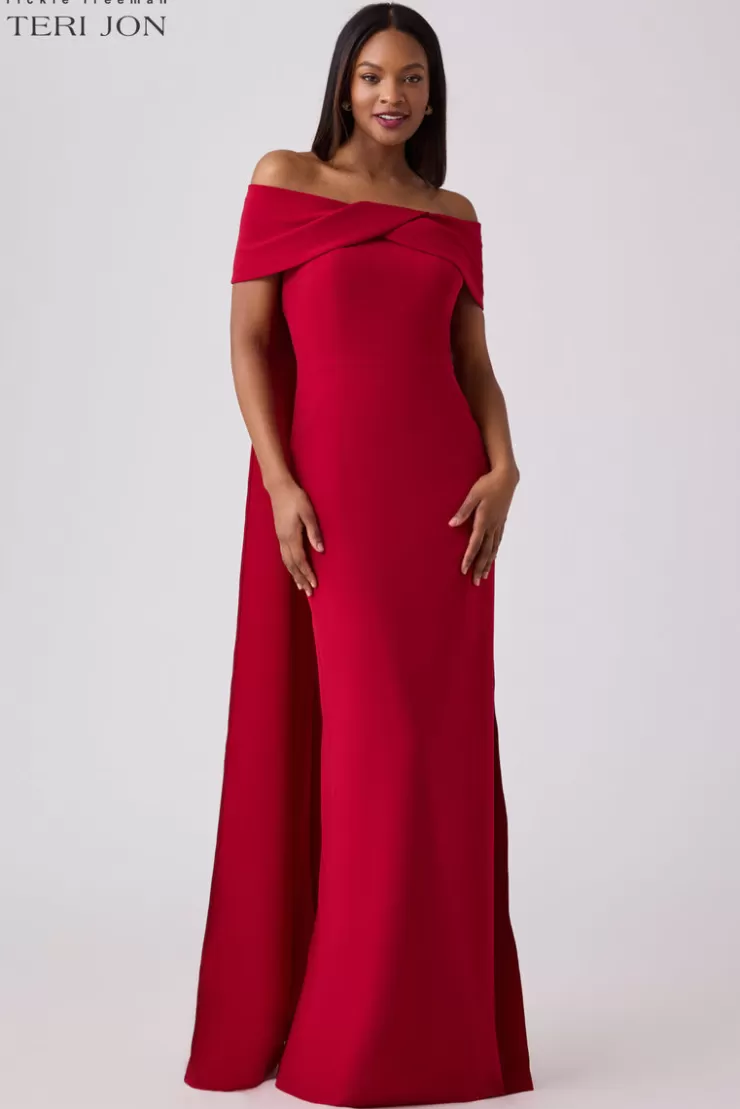 Teri Jon Formal Crepe Train Evening Gown