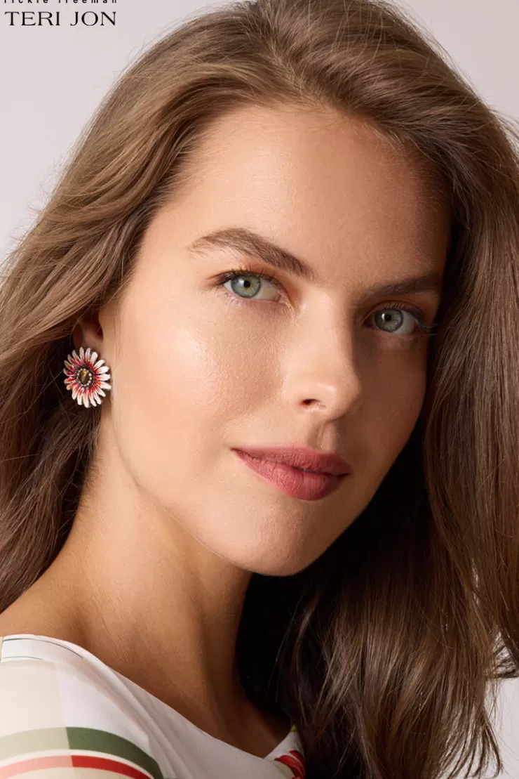 Teri Jon Hand Painted Daisy Earrings