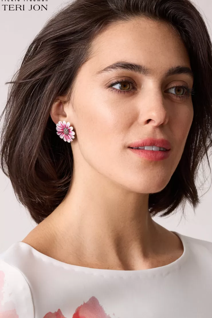 Teri Jon Hand Painted Flower Earrings