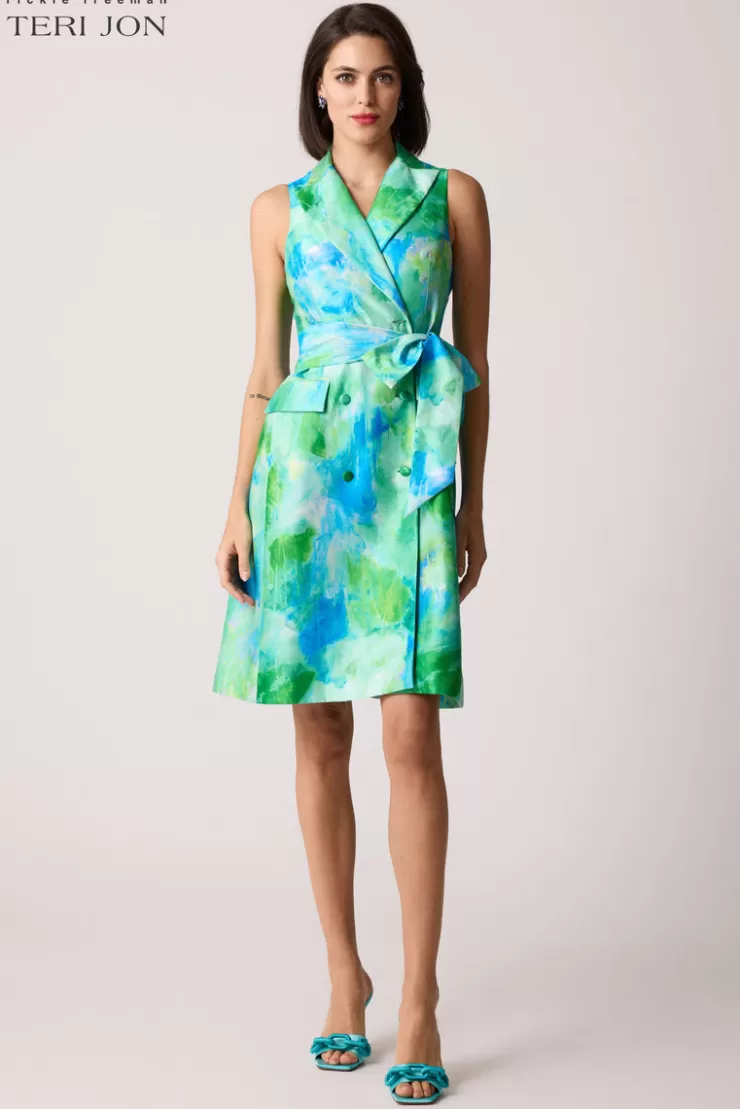 Teri Jon Jacquard Leaf Shirt Dress