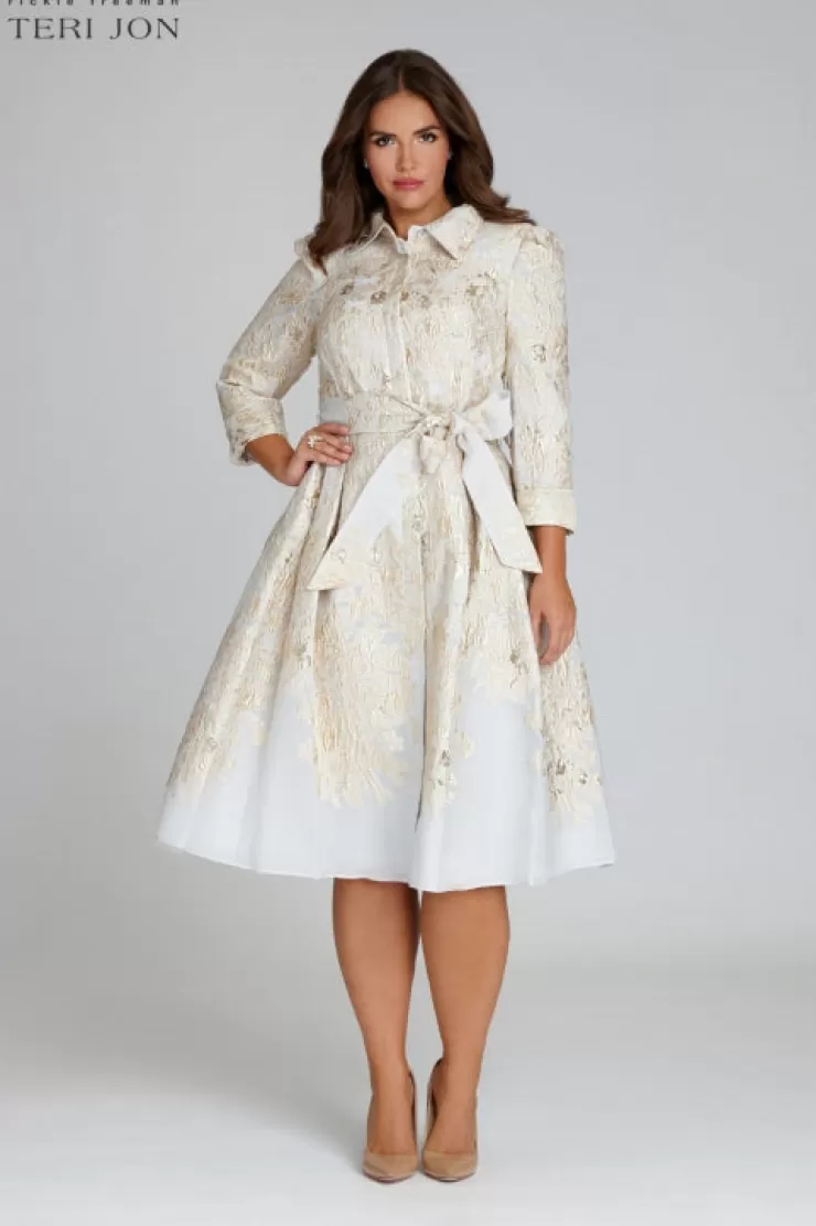 Teri Jon Metallic Jacquard Shirtdress