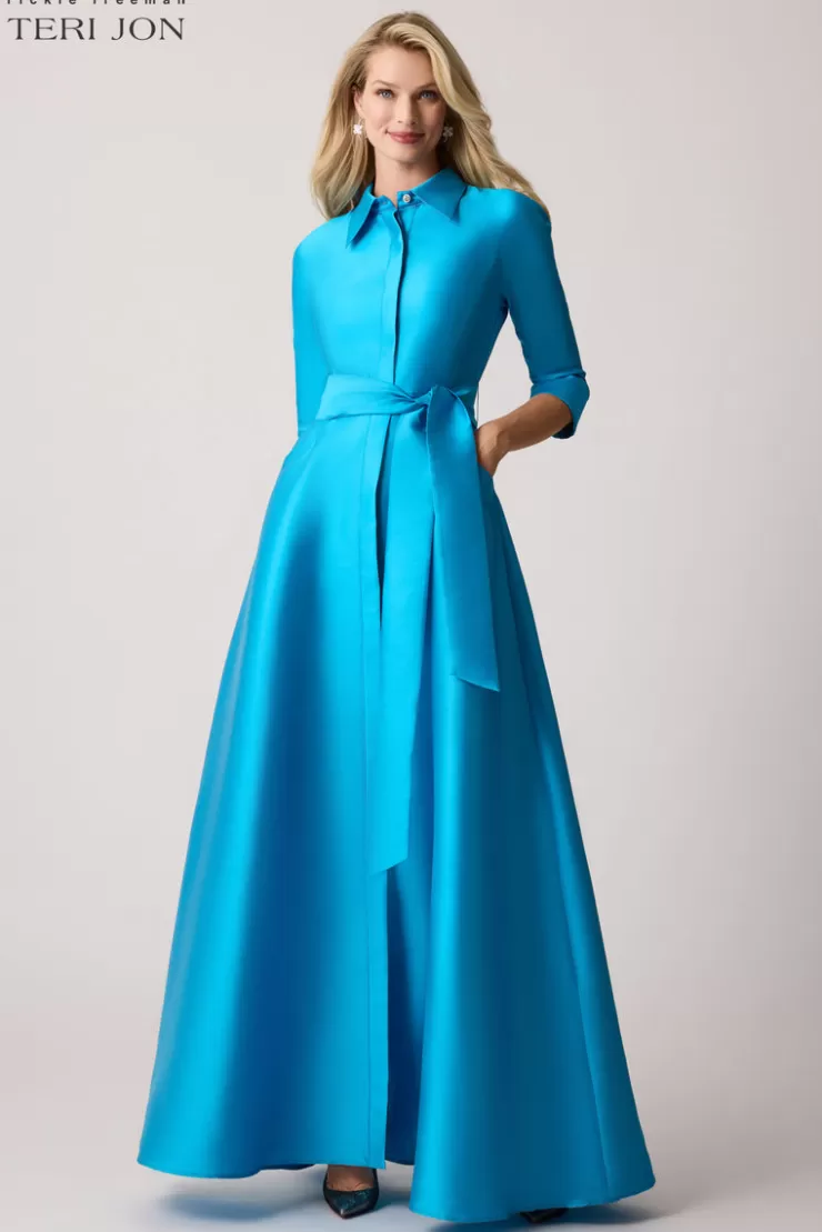 Teri Jon Mikado Twill Shirt Waist Gown