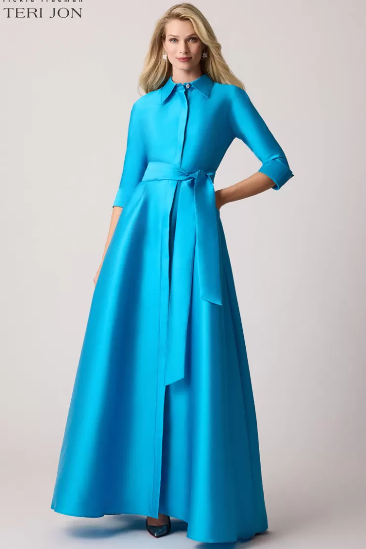 Teri Jon Mikado Twill Shirt Waist Gown