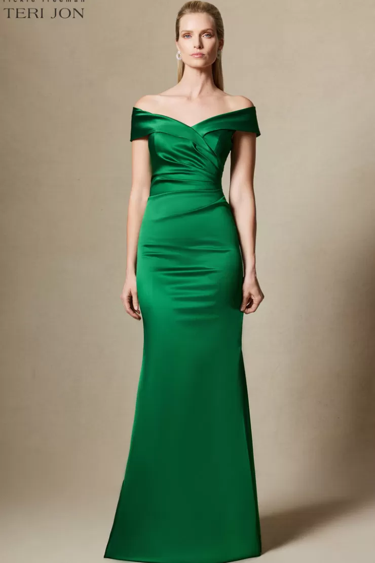 Teri Jon Off Shoulder Portrait Stretch Evening Gown