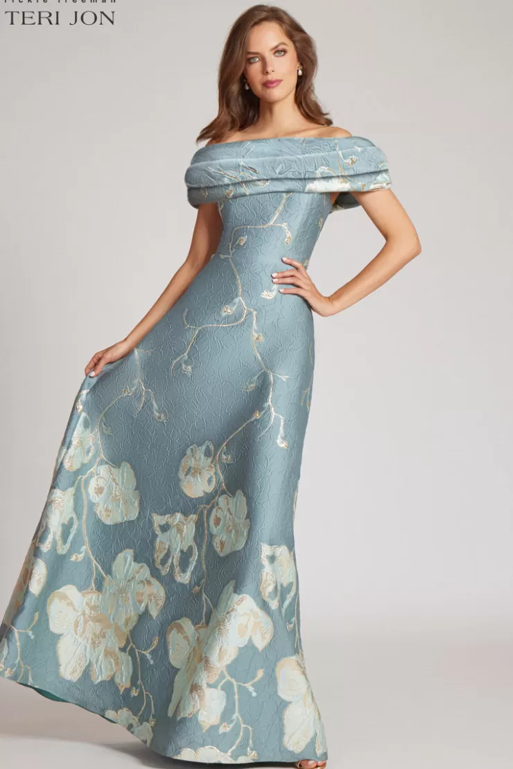 Teri Jon Off The Shoulder Floral Border Gown