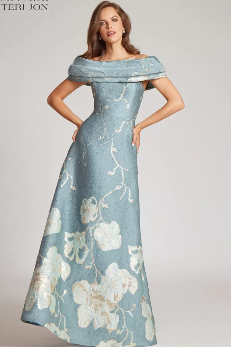 Teri Jon Off The Shoulder Floral Border Gown