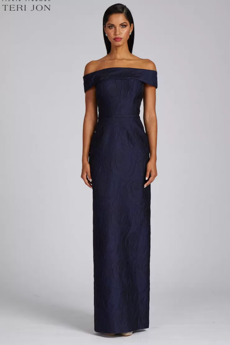 Teri Jon Off The Shoulder Jacquard Gown