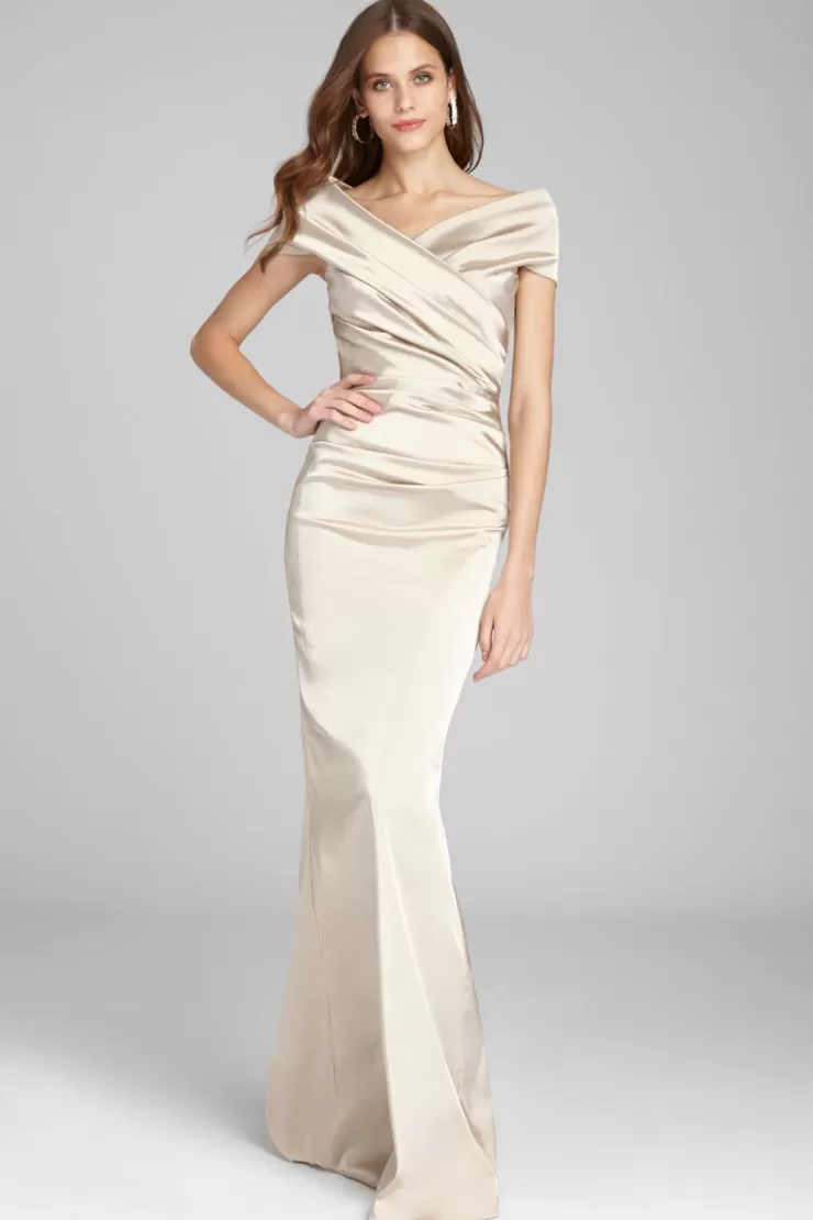 Teri Jon Off The Shoulder Stretch Satin Gown