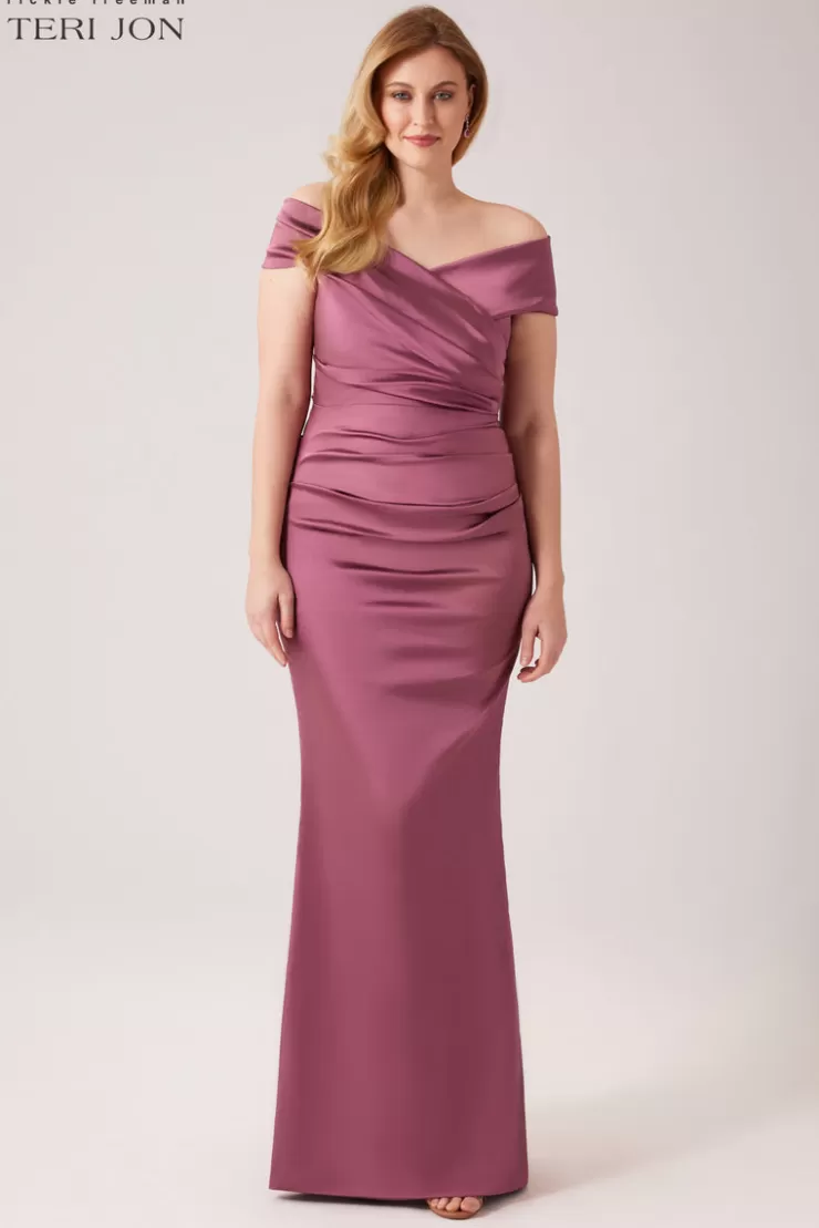 Teri Jon Off The Shoulder Stretch Satin Gown