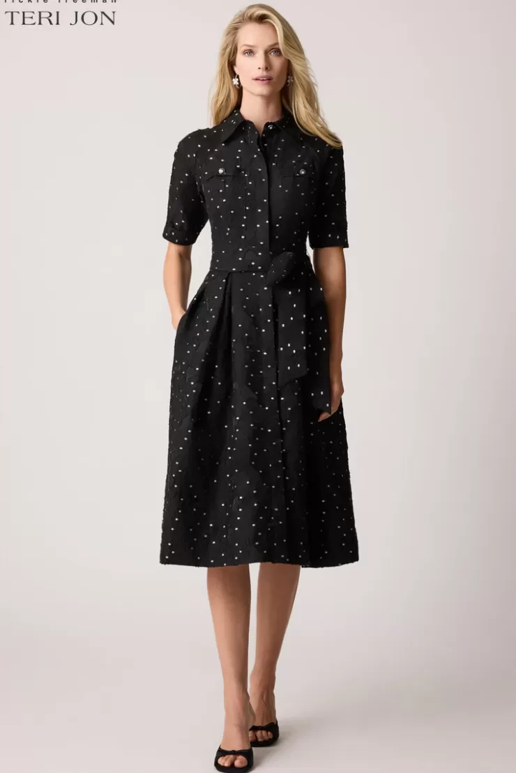 Teri Jon Polka Dot Short Sleeve Shirt Dress