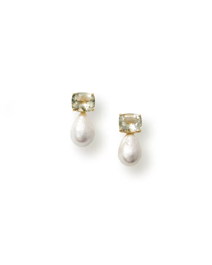 Teri Jon Prasiolite Pearl Drop Earrings