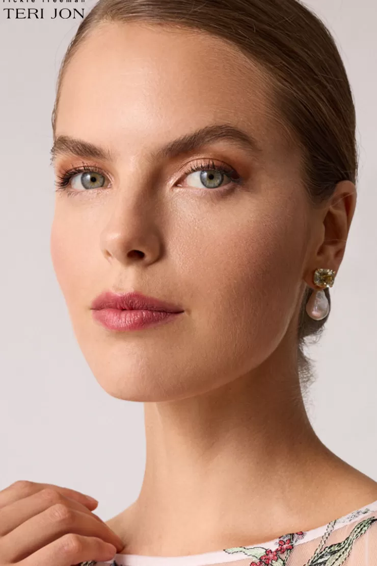 Teri Jon Prasiolite Pearl Drop Earrings