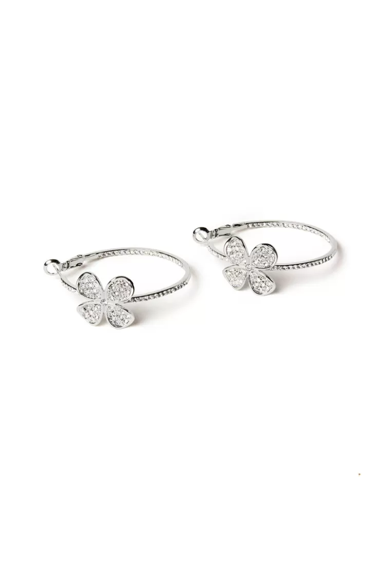 Teri Jon Rhinestone Flower Hoop Earrings