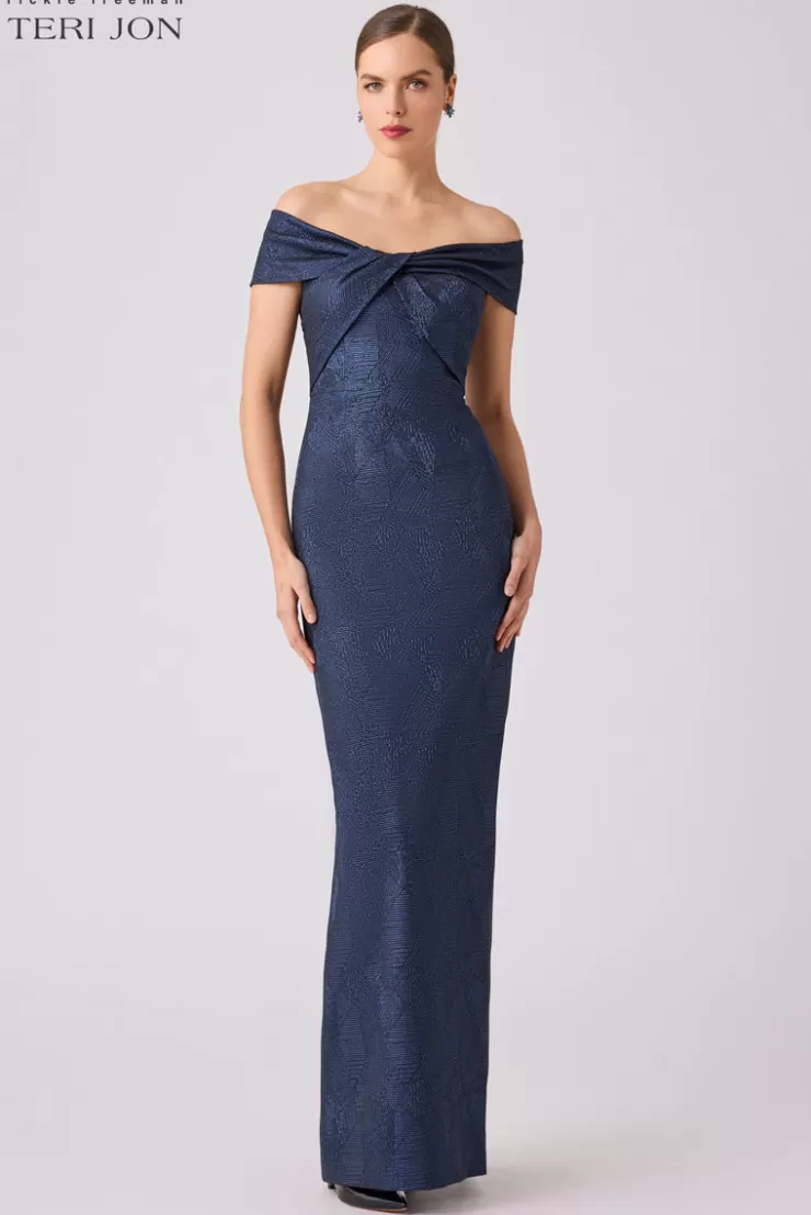 Teri Jon Shimmer Jacquard Twist Gown