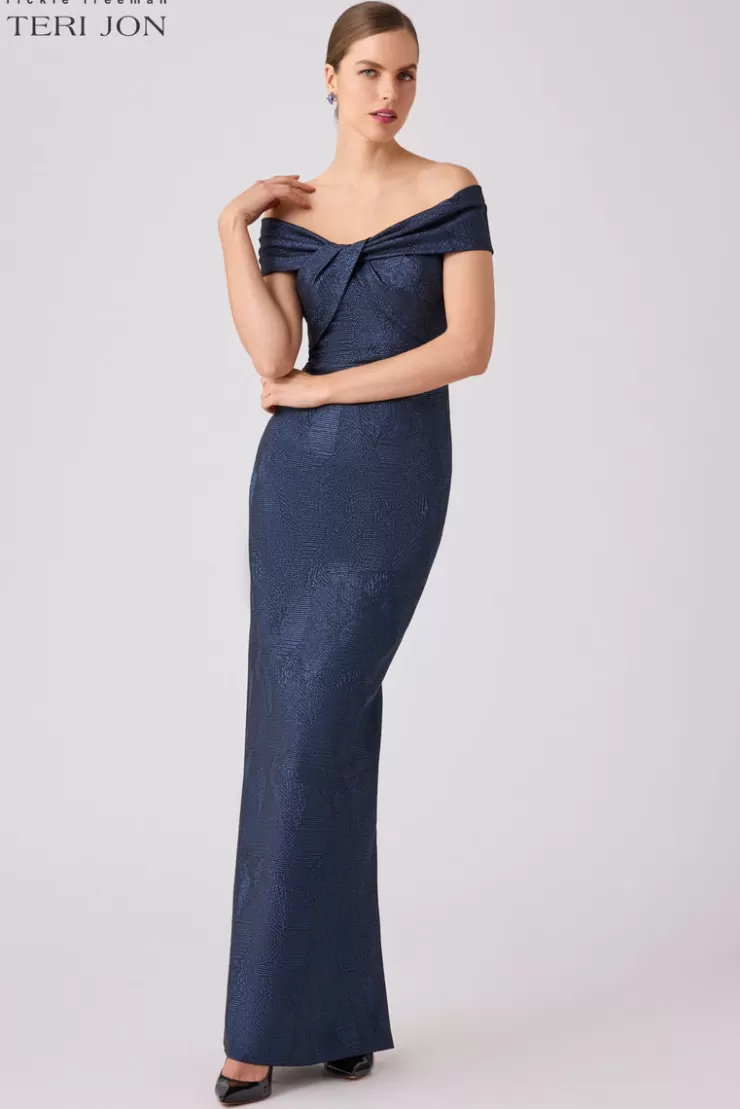 Teri Jon Shimmer Jacquard Twist Gown