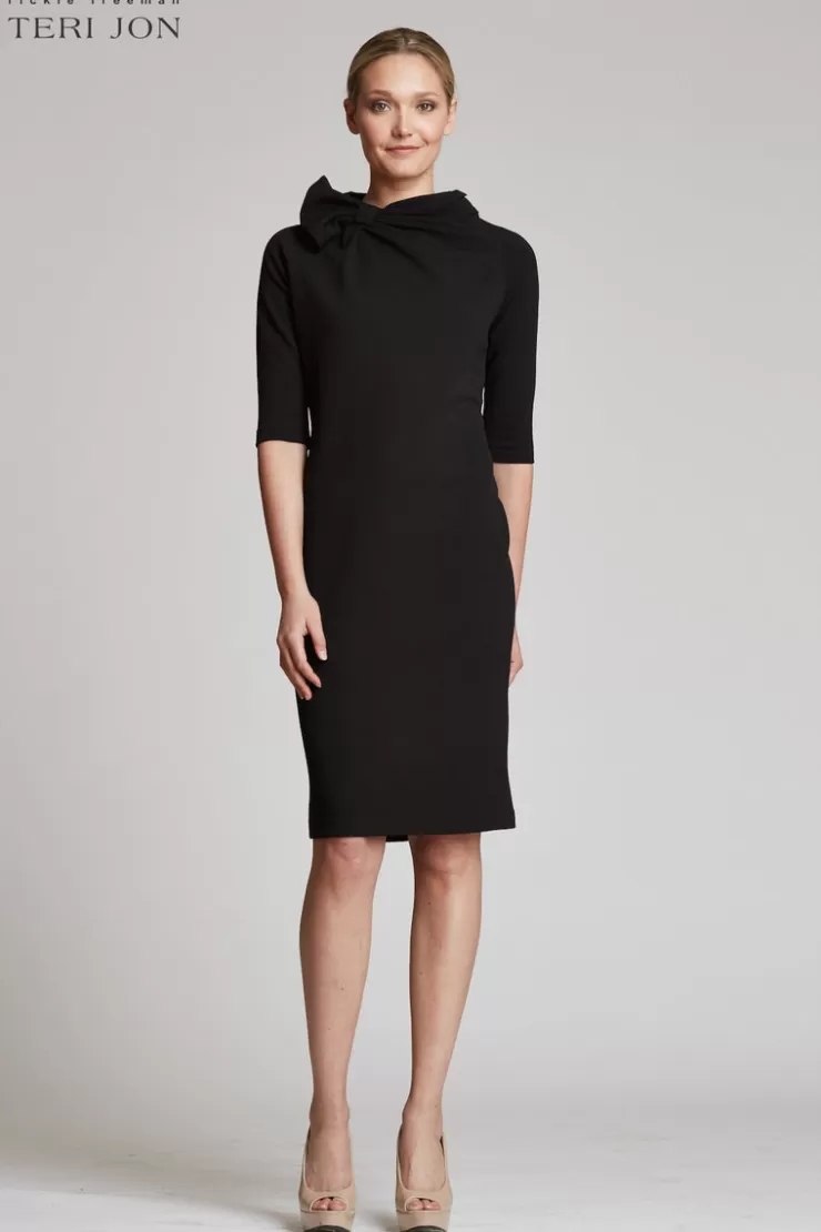 Teri Jon 3/4 Sleeve Bow Neck Sheath Dress