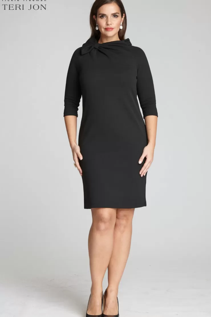 Teri Jon 3/4 Sleeve Bow Neck Sheath Dress