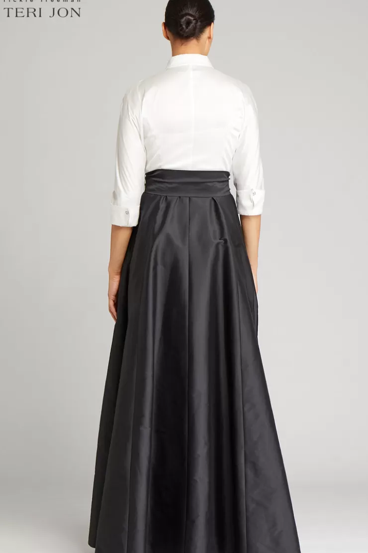 Teri Jon 3/4 Sleeve Taffeta Shirt Waist Color Block Gown