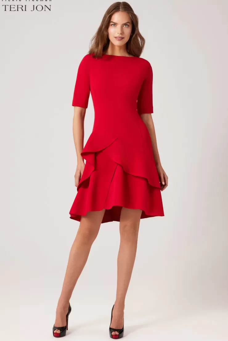 Teri Jon Stretch Crepe Double Ruffle Hem Dress