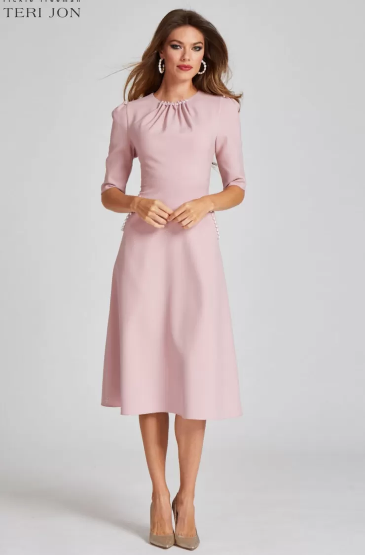 Teri Jon Stretch Crepe Pearl Trim Cocktail Dress