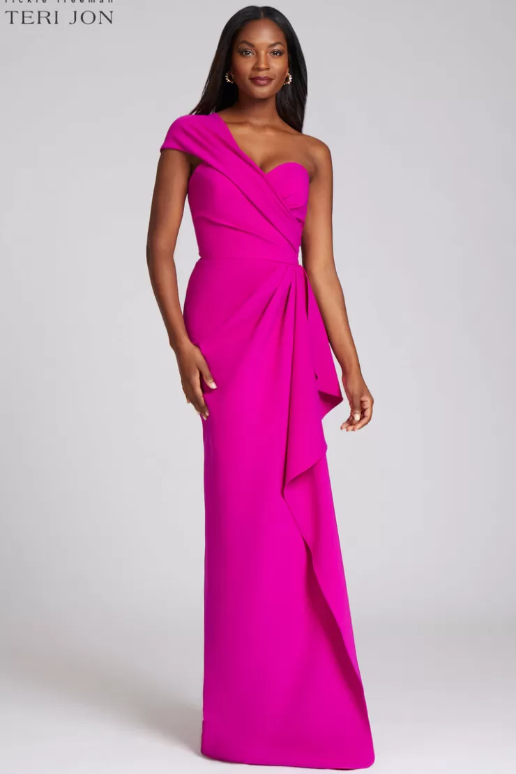 Teri Jon Stretch Crepe Side Drape Gown