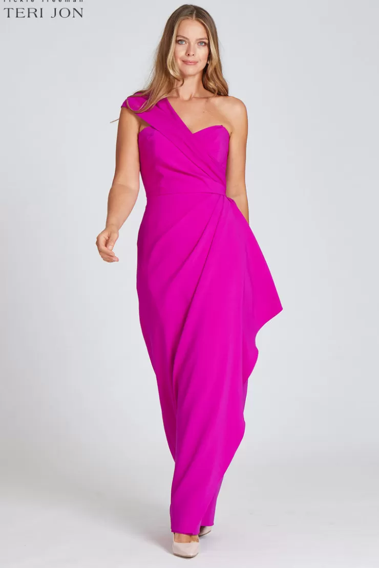 Teri Jon Stretch Crepe Side Drape Gown